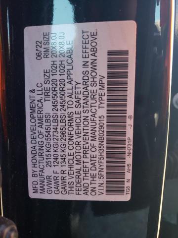 2022 HONDA PILOT SPOR 5FNYF5H35NB029015