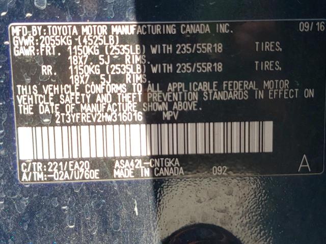 2017 TOYOTA RAV4 LIMIT 2T3YFREV2HW316016