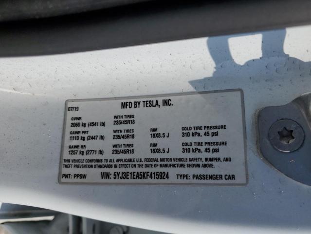 5YJ3E1EA5KF415924 Tesla MODEL 3