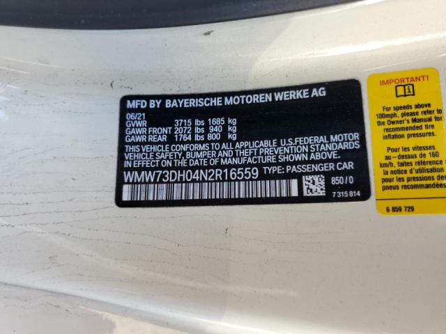 2022 MINI COOPER JOH WMW73DH04N2R16559
