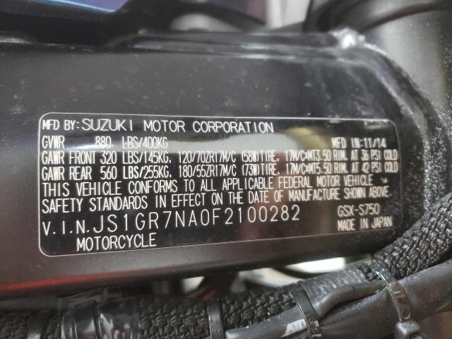 2015 SUZUKI GSX-S750 JS1GR7NA0F2100282