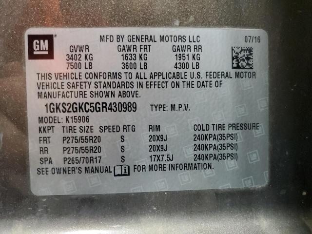 1GKS2GKC5GR430989 GMC Yukon Xl K1500 Slt