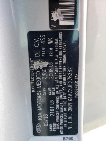 VIN: 3KPFK4A73JE276382 Auction: COPART Lot: 60164852 Location: MO - SPRINGFIELD 3KPFK4A73JE276382 KIA FORTE 2018 SILVER Photo 10