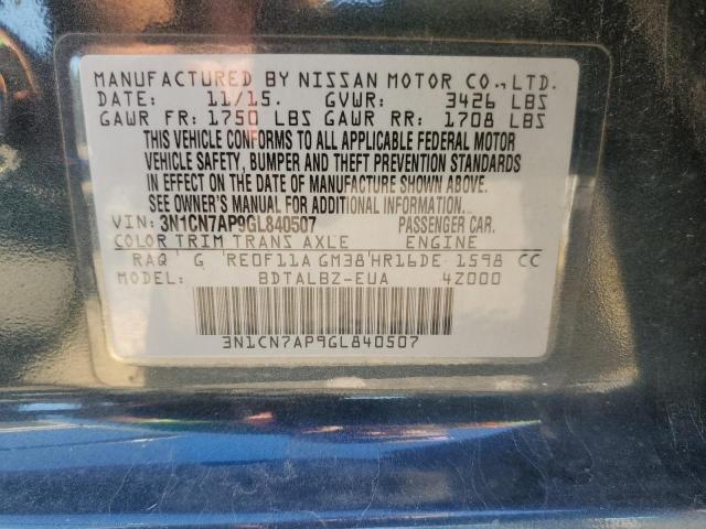2016 NISSAN VERSA AUTO 3N1CN7AP9GL840507