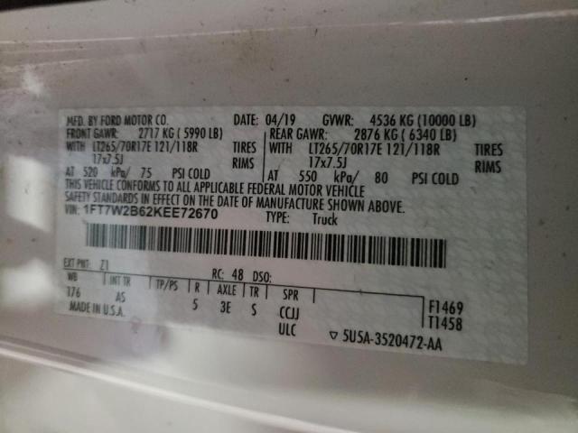 2019 FORD F250 1FT7W2B62KEE72670