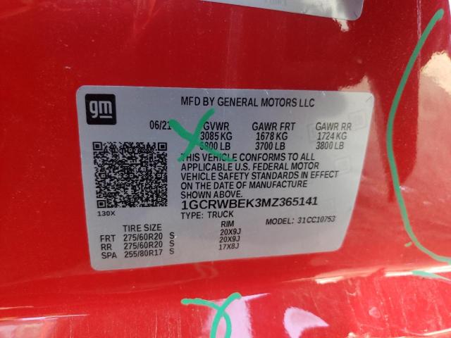 2021 CHEVROLET SLVRD 1500 1GCRWBEK3MZ365141