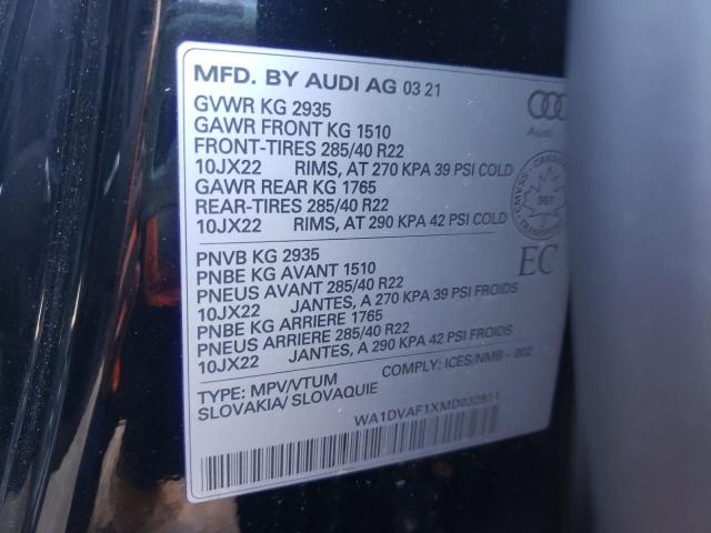 2021 AUDI Q8 PROGRES WA1DVAF1XMD032911