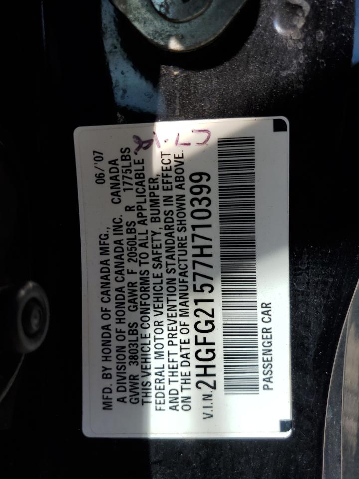 2007 Honda Civic Si VIN: 2HGFG21577H710399 Lot: 73814903