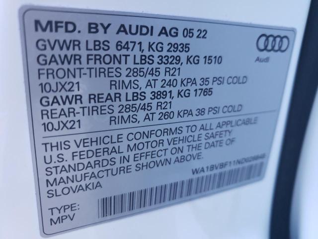 2022 AUDI Q8 PREMIUM - WA1BVBF11ND026848