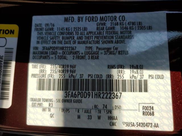 2017 FORD FUSION TIT 3FA6P0D91HR222367