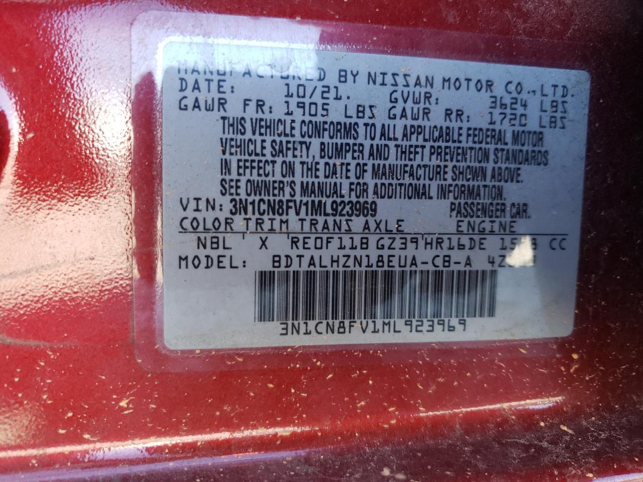 3N1CN8FV1ML923969 2021 Nissan Versa Sr