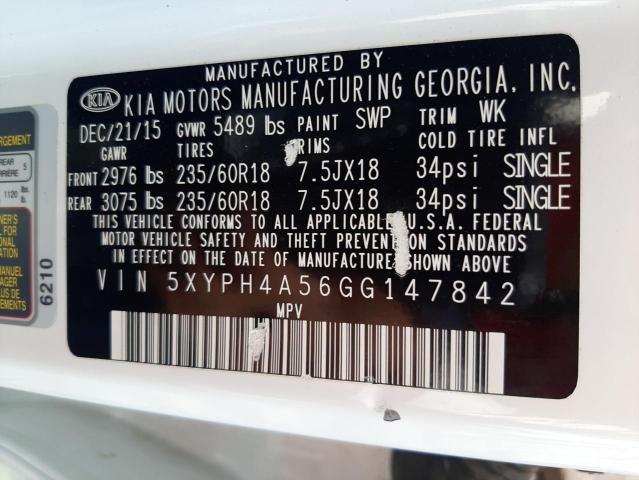 5XYPH4A56GG147842 KIA SORENTO EX