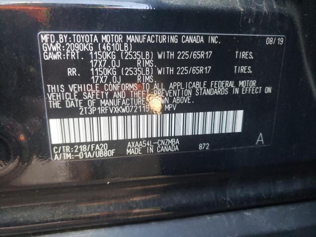 2019 TOYOTA RAV 4 2T3P1RFVXKW072115