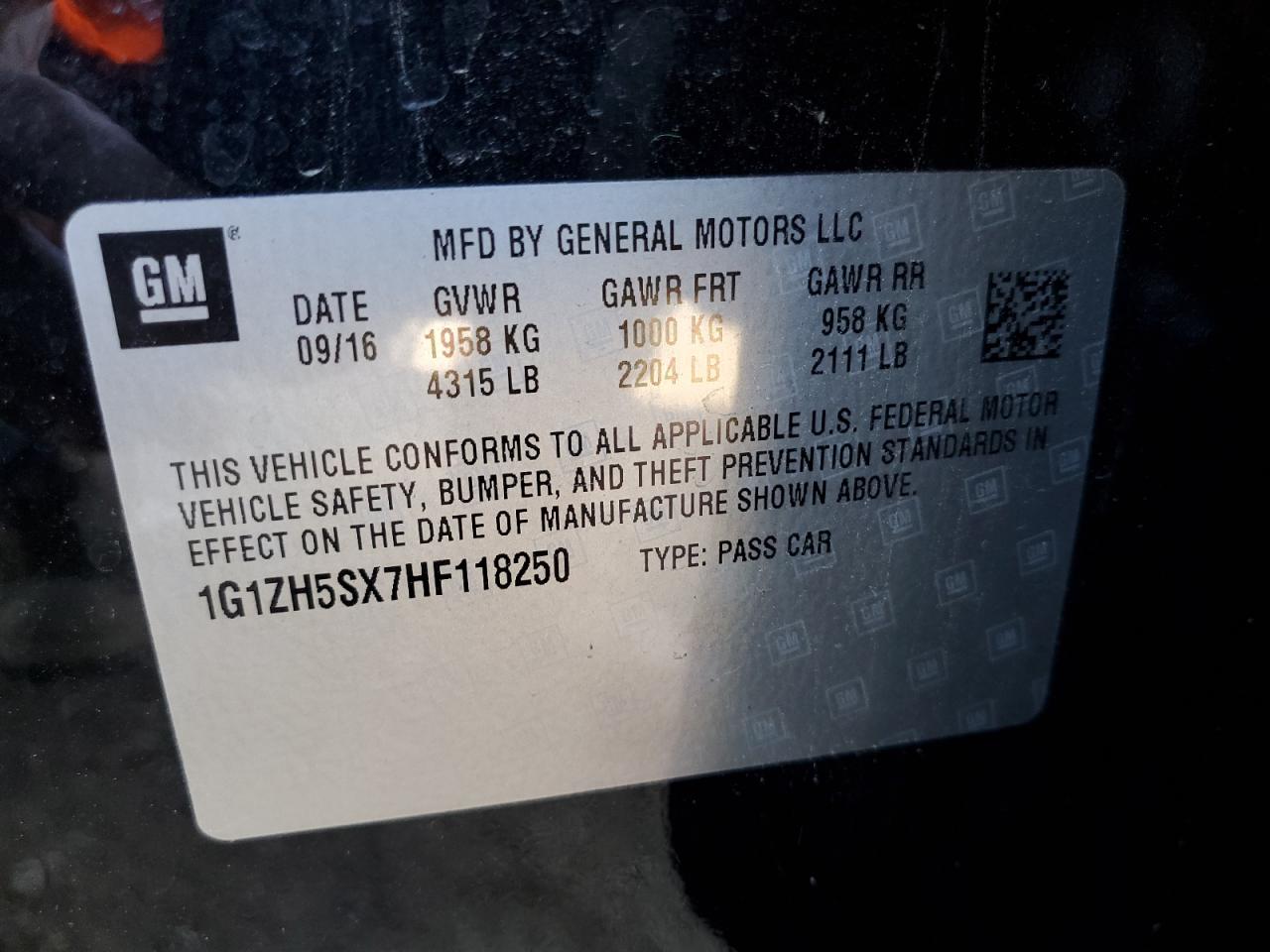 1G1ZH5SX7HF118250 CHEVROLET MALIBU 2017