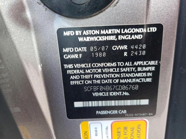 SCFBF04B67GD06760 Aston Martin V8 Vantage