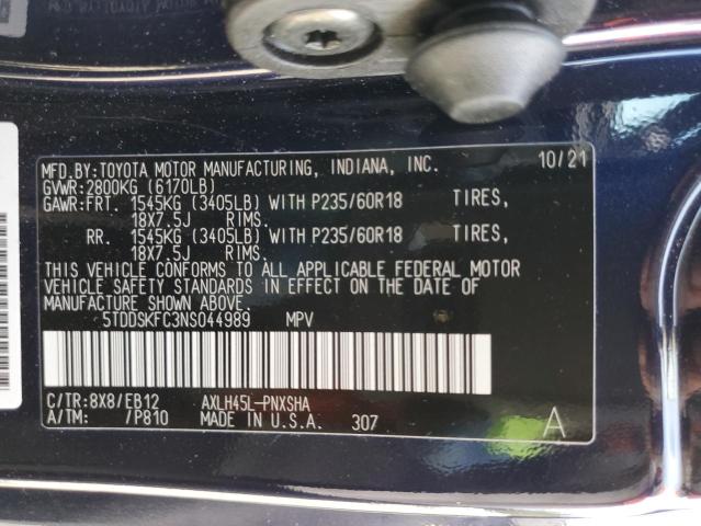 2022 TOYOTA SIENNA XSE 5TDDSKFC3NS044989
