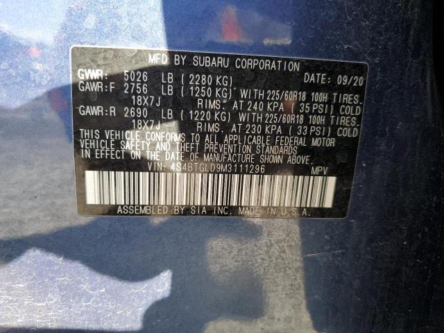 2021 SUBARU OUTBACK ON 4S4BTGLD9M3111296