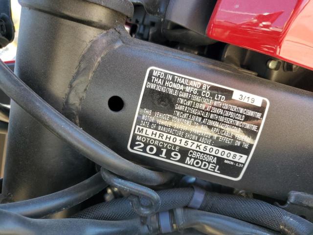 2019 HONDA CBR650 RA MLHRH0157K5000087