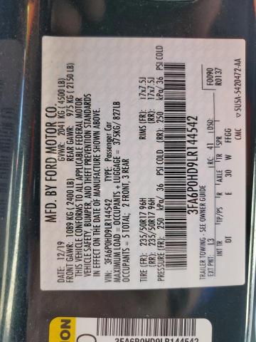 2020 FORD FUSION 4D 3FA6P0HD9LR144542