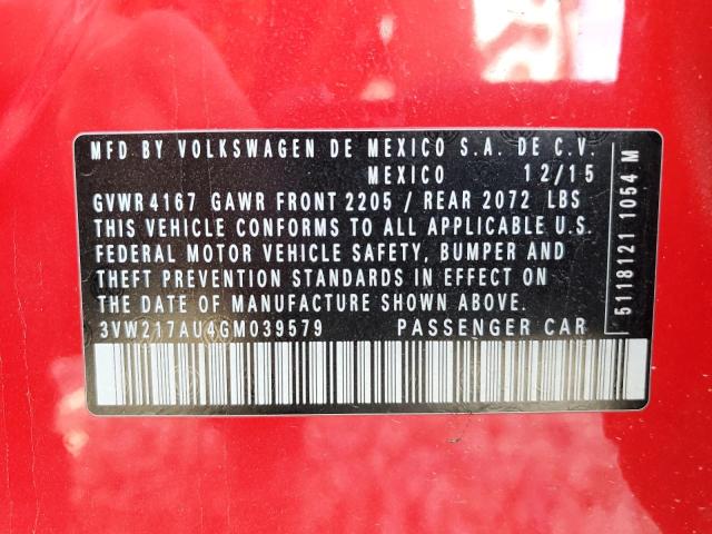 2016 VOLKSWAGEN GOLF S/SE 3VW217AU4GM039579