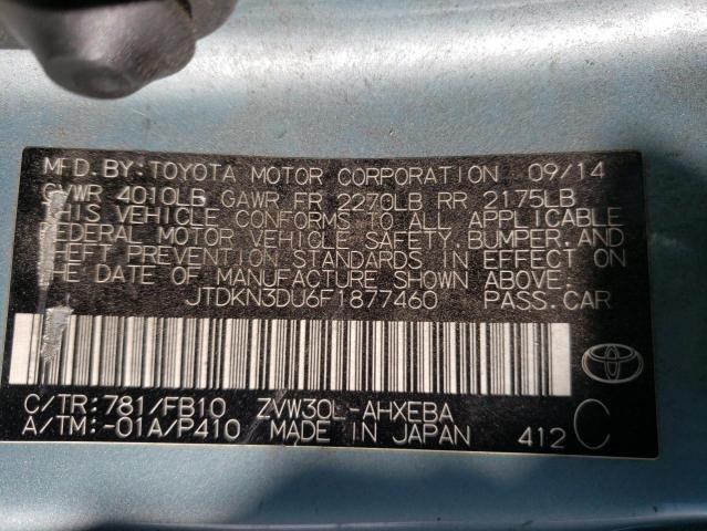 VIN: JTDKN3DU6F1877460 Auction: COPART Lot: 60894762 Location: CA - SUN VALLEY JTDKN3DU6F1877460 TOYOTA PRIUS 2015 GREEN Photo 10