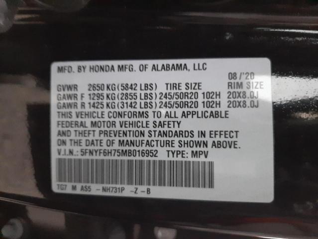 2021 HONDA PILOT BLAC 5FNYF6H75MB016952