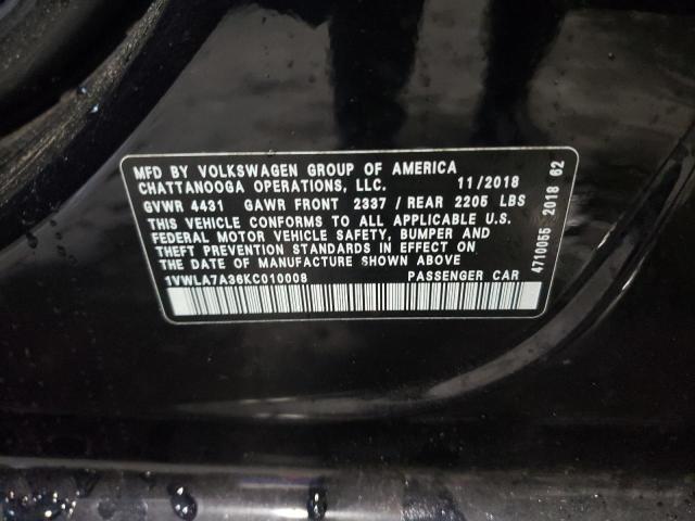 2019 VOLKSWAGEN PASSAT WOL - 1VWLA7A36KC010008