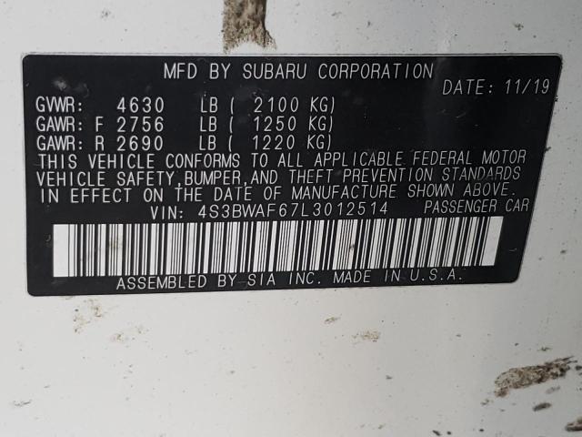2020 SUBARU LEGACY SPO 4S3BWAF67L3012514