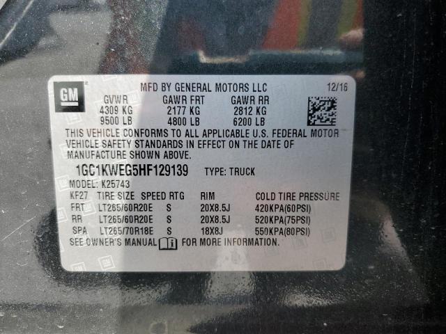 2017 CHEVROLET SILVRDO LT 1GC1KWEG5HF129139