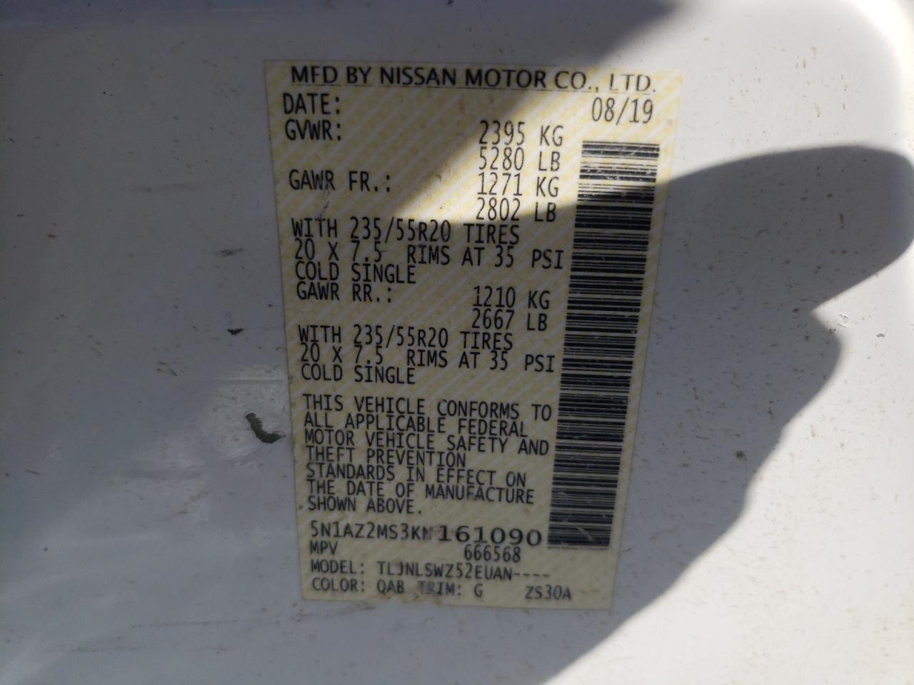 5N1AZ2MS3KN161090 2019 Nissan Murano S