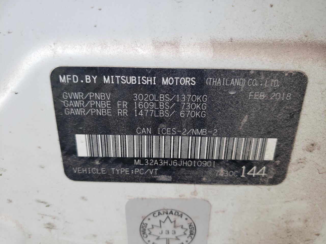 2018 Mitsubishi Mirage Es VIN: ML32A3HJ6JH010901 Lot: 62019765