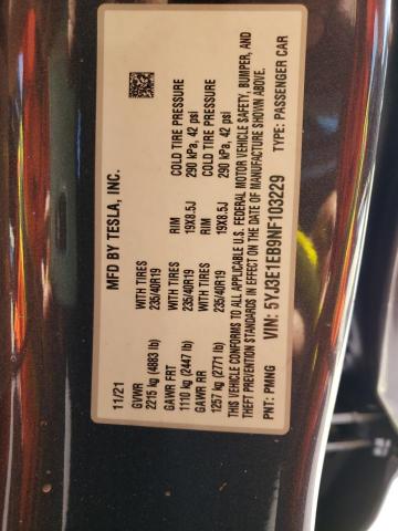 5YJ3E1EB9NF103229 Tesla MODEL 3