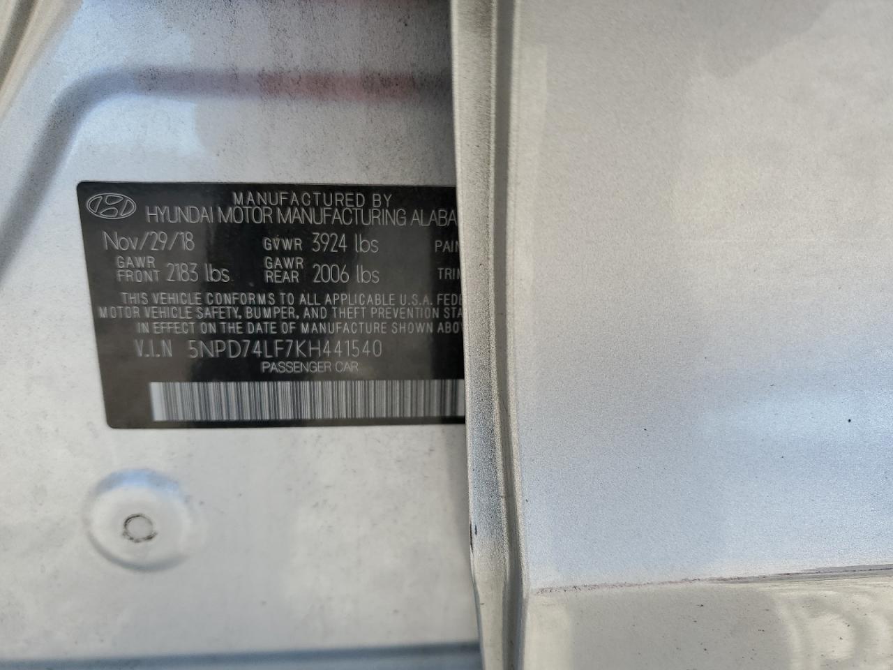 5NPD74LF7KH441540 HYUNDAI ELANTRA 2019