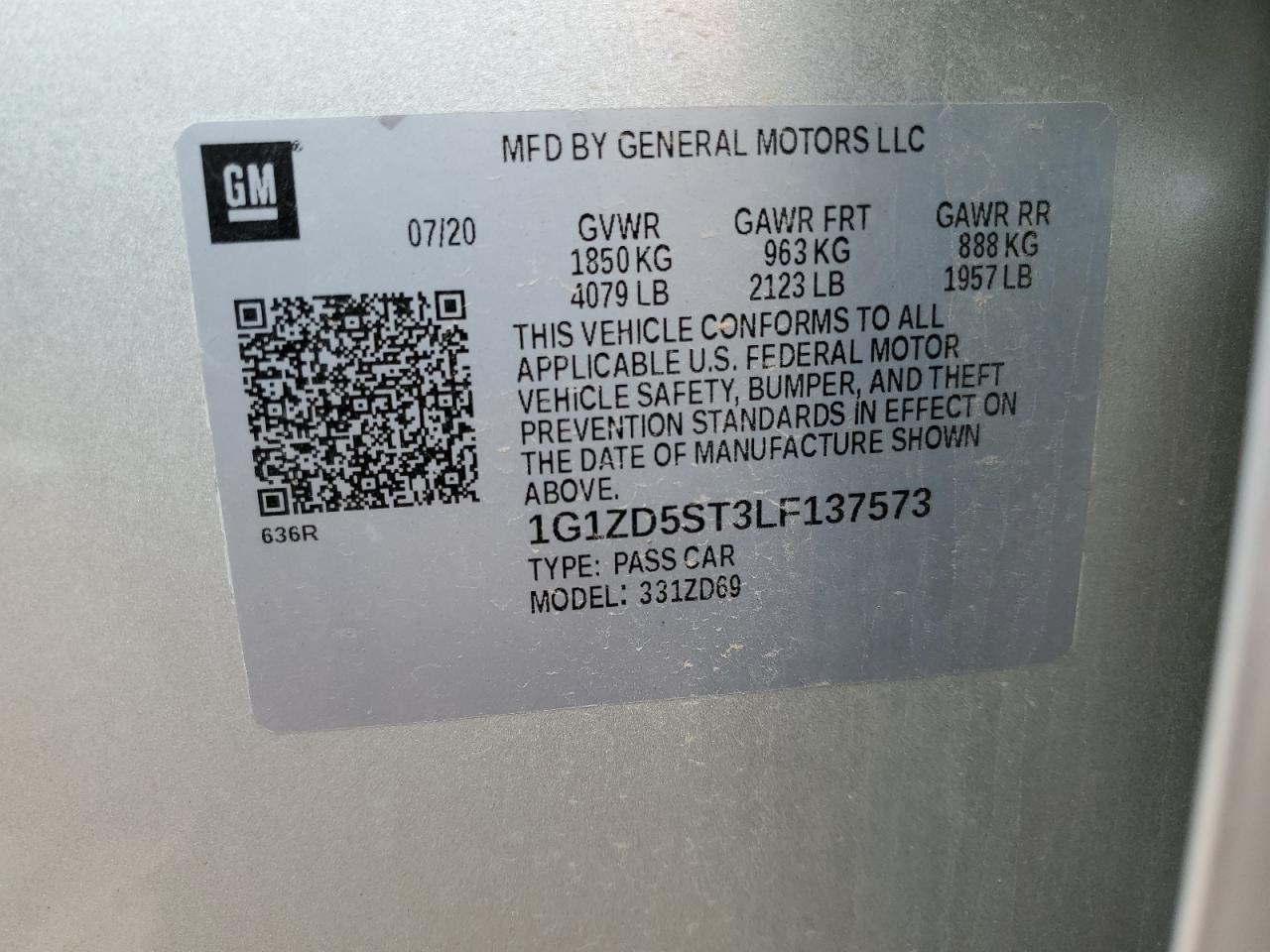 1G1ZD5ST3LF137573 CHEVROLET MALIBU 2020