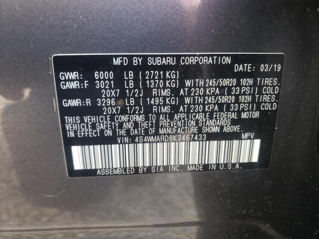 2019 SUBARU ASCENT TOU 4S4WMARD8K3467433