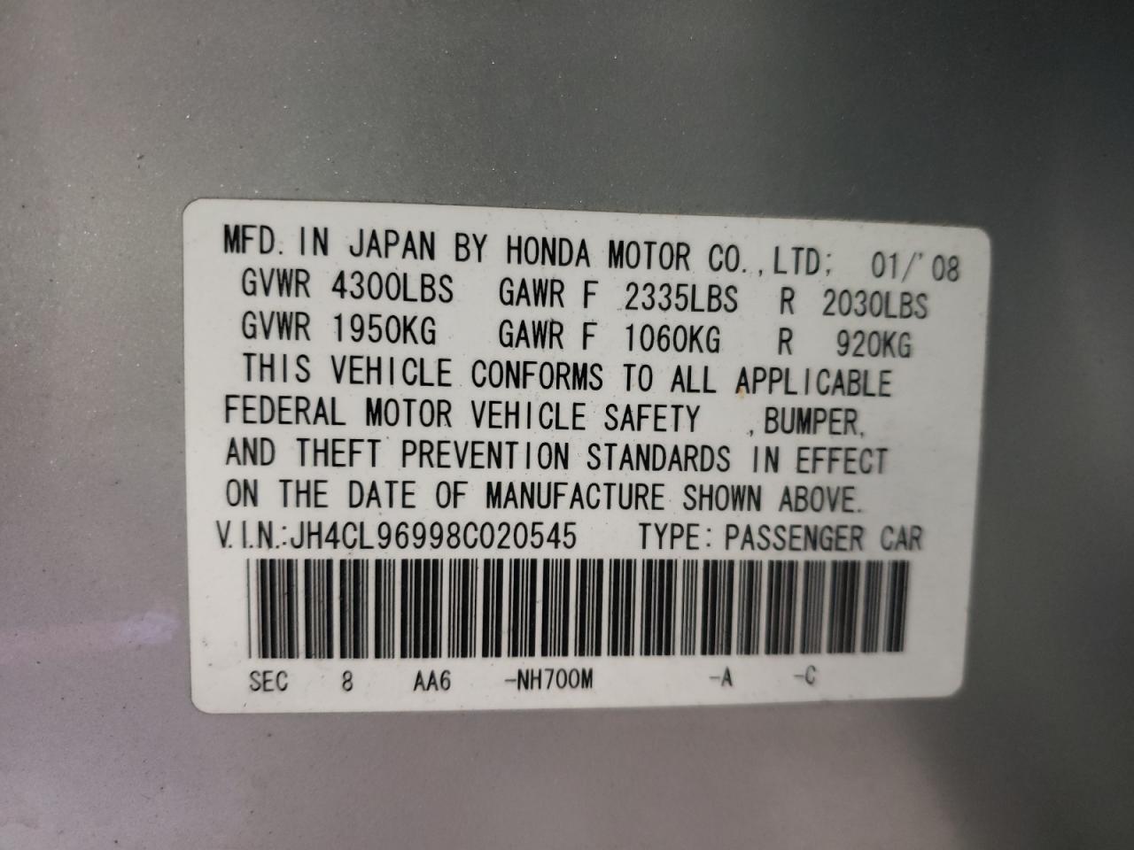 JH4CL96998C020545 2008 Acura Tsx