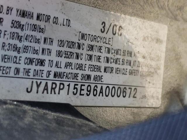 2006 YAMAHA FJR1300 JYARP15E96A000672