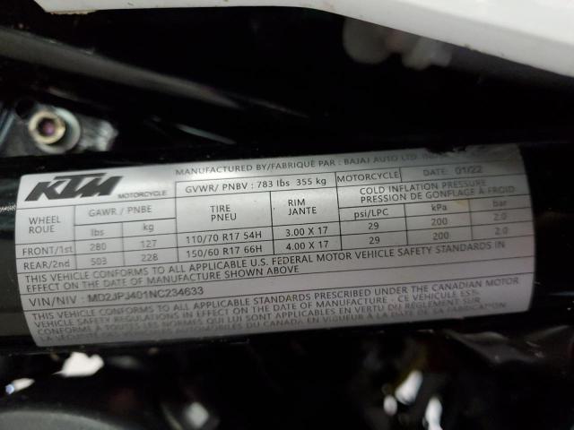 2022 KTM 390 DUKE - MD2JPJ401NC234633