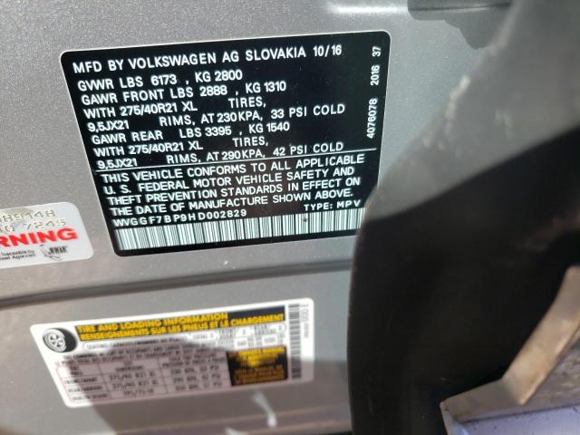 2017 VOLKSWAGEN TOUAREG EX WVGGF7BP9HD002829