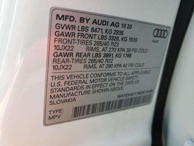 2021 AUDI Q8 PREMIUM WA1EVAF17MD015309