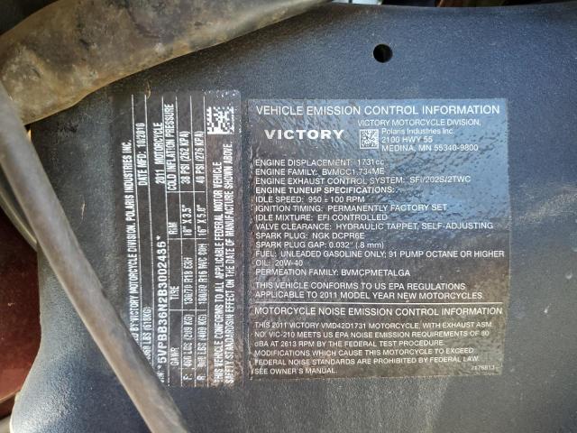2011 VICTORY MOTORCYCLES CROSS ROAD 5VPBB36N2B3002486