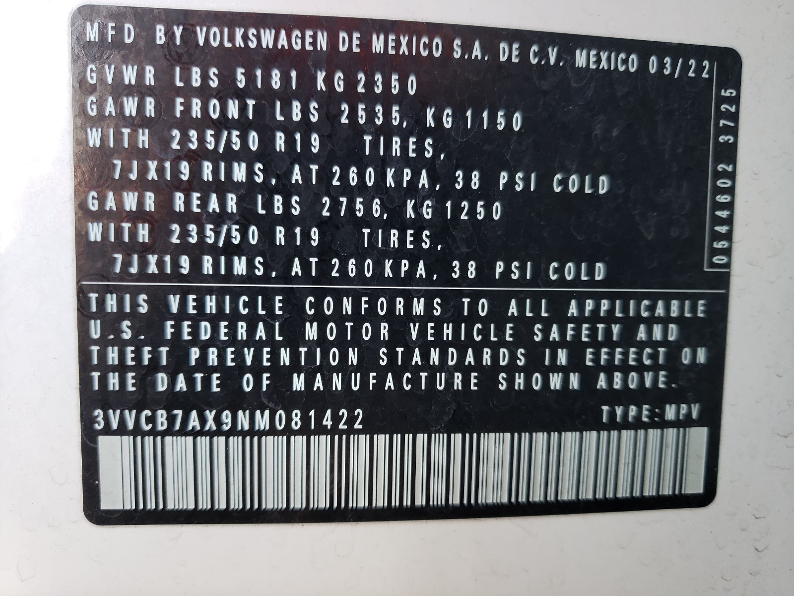 3VVCB7AX9NM081422 2022 Volkswagen Tiguan Se R-Line Black