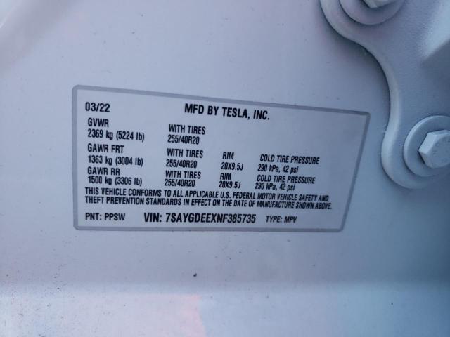 7SAYGDEEXNF385735 | 2022 Tesla model y