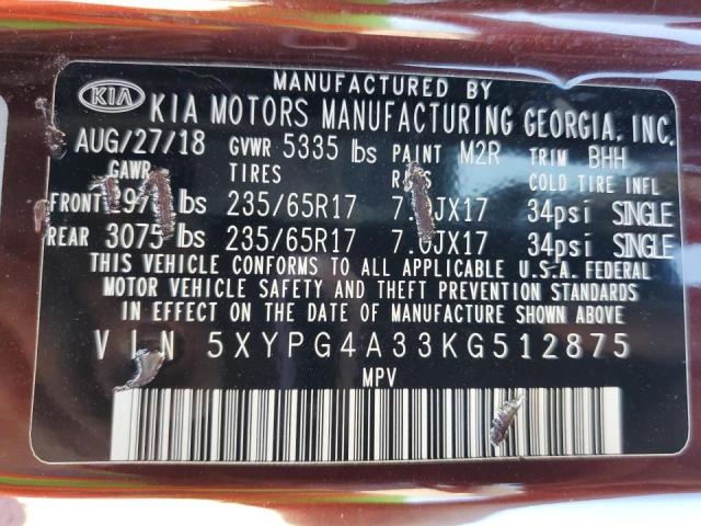 2019 KIA SORENTO L - 5XYPG4A33KG512875