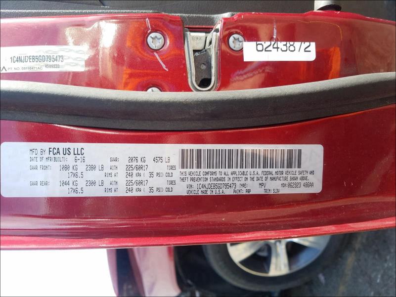 1C4NJDEB5GD795473 2016 Jeep Compass La 2.4L