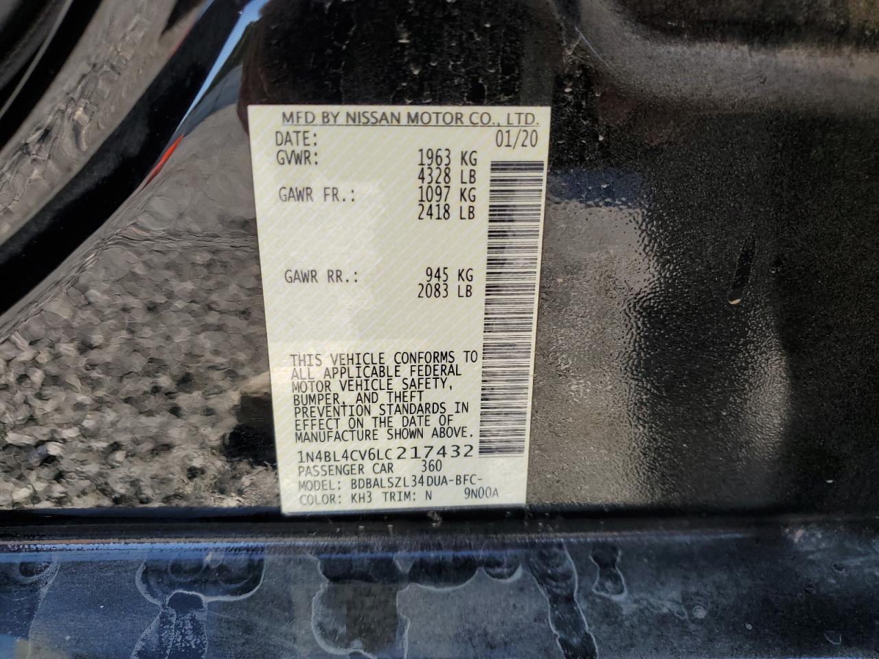 1N4BL4CV6LC217432 NISSAN ALTIMA 2020