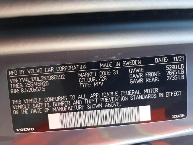2022 VOLVO XC60 B5 IN YV4L12DL2N1986592