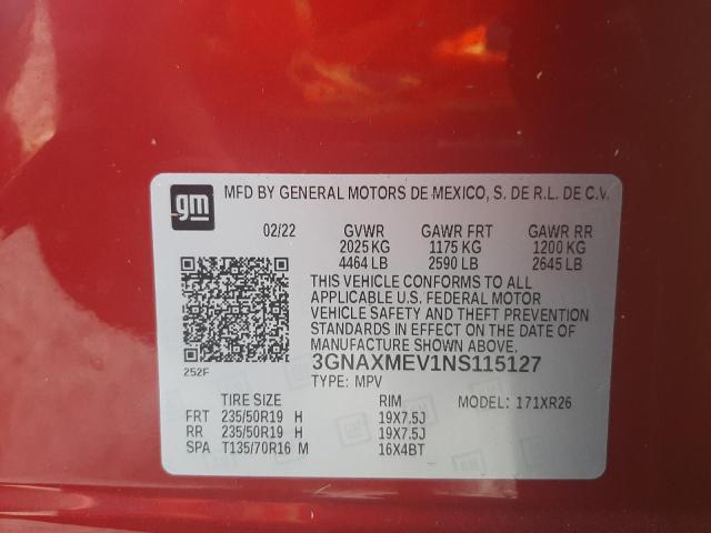 2022 CHEVROLET EQUINOX RS 3GNAXMEV1NS115127