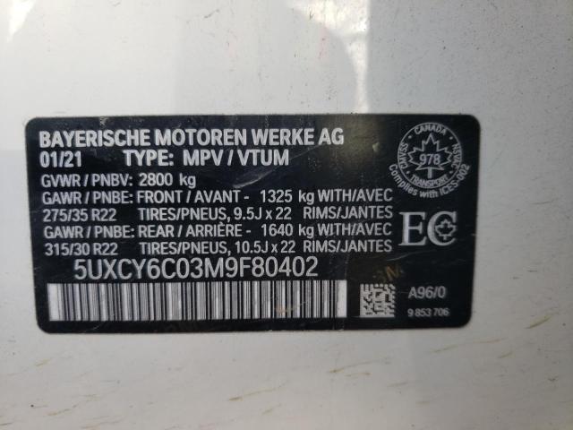 2021 BMW X6 XDRIVE4 5UXCY6C03M9F80402