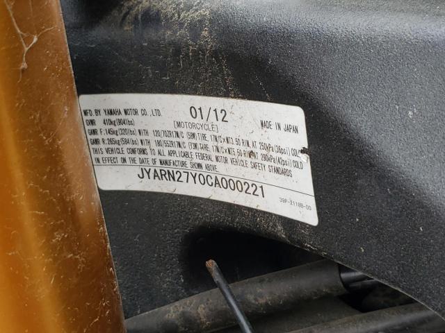 2012 YAMAHA FZ8 NC JYARN27Y0CA000221